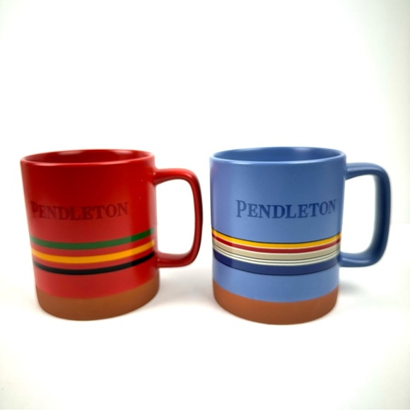 Pendleton Woolen Mills Mugs Striped Stoneware Coffee Cup Set of 2 Brand New - Picture 1 of 11